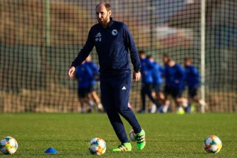 Bosnia and Herzegovina football team 18.03.2019, Sarajevo, Bosnia and Herzegovina - First training of Bosnia and Herzegovina national football before qualification match with Armenia and Greece. Elvir Rahimic  ArminxDurgut PIXSELL