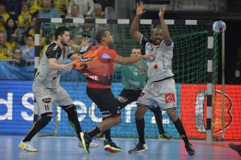 Rhein Neckar Loewen - HBC Nantes Rhein Neckar Loewe Mads Mensah Larsen (Nr.22) gegen Nantes beim Spiel in der Champions League Achtelfinale, Rhein Neckar Loewen - HBC Nantes. Mannheim. 20.03.19 Handball Achtelfinale Champions League , Mannheim Baden Wuerttemberg Deutschland SAP Arena