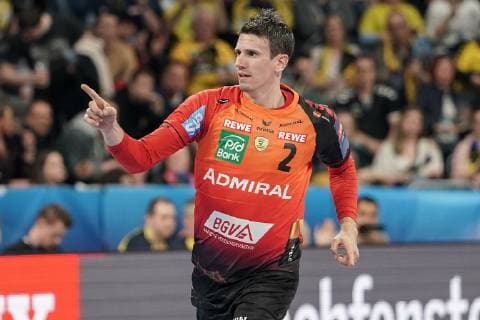 Andre Schmid (Andy Schmid, RNL, 2), Einzelbild, jubelt über ein Tor, Jubel, Torjubel, Torerfolg, celebrate the goal, goal, celebration, Jubel ueber das Tor, optimistisch, Spielszene, Highlight, Action, Aktion, Handball, Champions League, Rhein-Neckar Löwen - HBC Nantes,