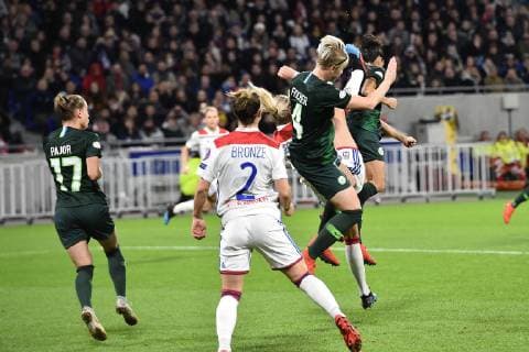 Ada Hegerberg (lyon) vs Nilla Fischer (wolfsburg) FOOTBALL : Lyon vs Wolfsburg - 1 4 de finale ligue des champions feminine - 20 03 2019 FredericChambert Panoramic 