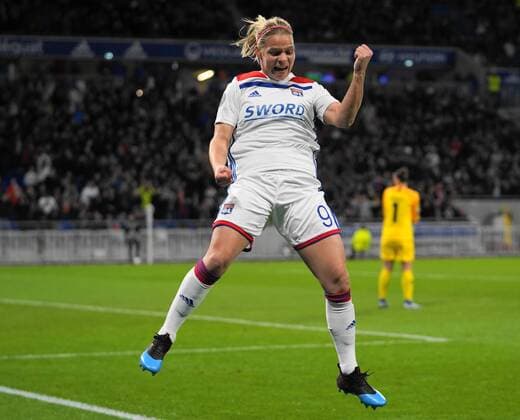 Fußball, CL, Damen, Olympique Lyon - VfL Wolfsburg March 20, 2019 - Lyon, Auvergne-RhoÂ ne-Alpes, France - Eugenie Le Sommer of Olympique Lyonnais celebration for her first goal of the evening during the UEFA Women s Champions League Quarter final football match between Olympique Lyonnais and Vfl Wolfsburg at Groupama Stadium on March, 20 in Lyon, France. Olympique Lyonnais v Wolfsburg - Women s Champions League  - ZUMAn230 20190320_zaa_n230_562 Copyright: xActionxFotoxSportx