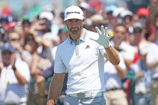 June 17, 2018 - Southampton, NY, USA - Dustin Johnson waves to the fans prior to hitting from the 1st tee during the final round of the 2018 U.S. Open on June 17, 2018, at Shinnecock Hills Country Club in Southampton, N.Y. Top-10 players Jon Rahm, Dustin Johnson hope for best as Valspar Championship tees off - ZUMAm67_ 20180617_zaf_m67_119 Copyright: xBrianxCianciox