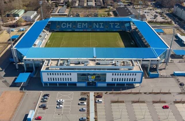 Fussball, Regionalliga Nordost, 20.03.2019, Chemnitzer FC, CFC, Luftbild des Stadion an der Gellertstraße. Chemnitz Sachsen Deutschland