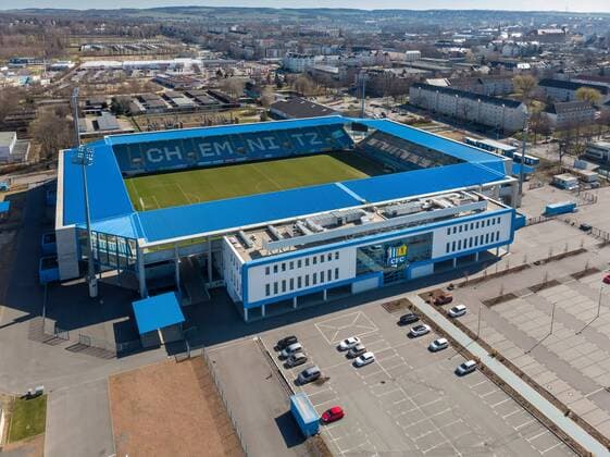 Fussball, Regionalliga Nordost, 20.03.2019, Chemnitzer FC, CFC, Luftbild des Stadion an der Gellertstraße. Chemnitz Sachsen Deutschland