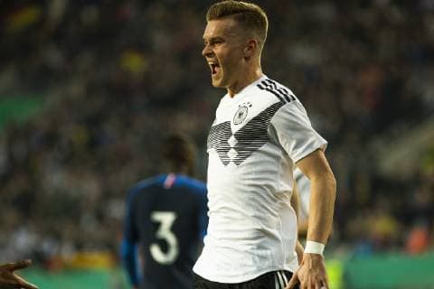 GER, LS DFB U21 U 21 Deutschland vs Frankreich 21.03.2019, Stadion Essen, Essen, GER, LS DFB U21, Deutschland vs Frankreich , DFB REGULATIONS PROHIBIT ANY USE OF PHOTOGRAPHS AS IMAGE SEQUENCES AND OR QUASI-VIDEO im Bild picture shows: Maximilian Mittelstaedt (DFB U21 14) jubelt über sein Tor zum 2:0,