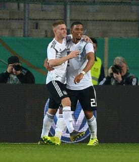 Essen, Germany 21.03.2019, U21 U 21 Nationalteams, Internationales Freundschaftsspiel, Deutschland - Frankreich, jubel, Torjubel um Maximilian Mittelstaedt (GER) nach dem Treffer zum 2:0 ( DeFodi521