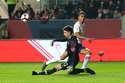 Dominic Calvert-Lewin of England U21s shoots during the International Friendly Länderspiel match between England U21 U 21 and Poland U21 at Ashton Gate, Bristol, England on 21 March 2019. Copyright: xDavexPetersx 23440014