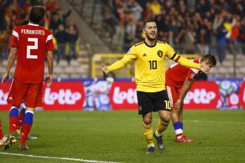 Eden Hazard midfielder of Belgium scores and celebrates OOTBALL : Belgique vs Russie - Qualification Euro 2020 - 21 03 2019 PhotoNews Panoramic  775317875