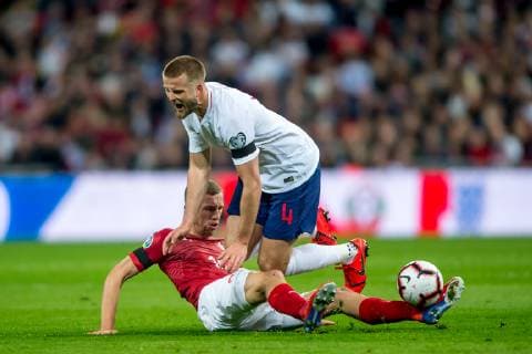 Eric Dier of England is fouled by Tomas Soucek of Czech Republic and he is forced to abandon the pitch for injurynduring the UEFA EURO EM Europameisterschaft Fussball Qualifier EM Europameisterschaft Group A match between England and Czech Republic at Wembley Stadium, London, England on 22 March 2019. Copyright: xSalvioxCalabresex 23430001