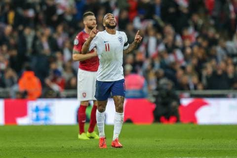 GOAL - Raheem Sterling (Manchester City) of England celebrates after he scores the opening goal during the UEFA 2020 EURO Qualifier EM Europameisterschaft match between England and Czech Republic at Wembley Stadium, London, England on 22 March 2019. Copyright: xDavidxHornx PMI-2698-0007