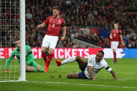 England v Czech Republic UEFA EURO EM Europameisterschaft Fussball 2020 Qualifiers Raheem Sterling of England celebrates scoring his sides 1st goal during the UEFA Euro 2020 Qualifiers match at Wembley Stadium, London Content Not Available For UK Newspapers Copyright: xPaulxChestertonx FIL-13024-0001