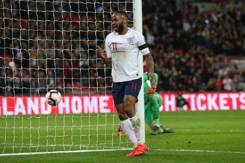 England v Czech Republic UEFA EURO EM Europameisterschaft Fussball 2020 Qualifiers Raheem Sterling of England celebrates scoring his sides 1st goal during the UEFA Euro 2020 Qualifiers match at Wembley Stadium, London Content Not Available For UK Newspapers Copyright: xPaulxChestertonx FIL-13024-0006