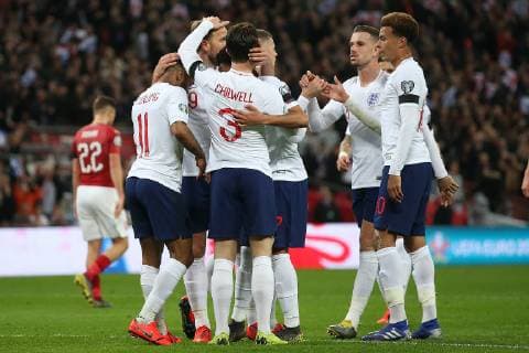 England v Czech Republic UEFA EURO EM Europameisterschaft Fussball 2020 Qualifiers Raheem Sterling of England celebrates scoring his sides 1st goal during the UEFA Euro 2020 Qualifiers match at Wembley Stadium, London Content Not Available For UK Newspapers Copyright: xPaulxChestertonx FIL-13024-0012