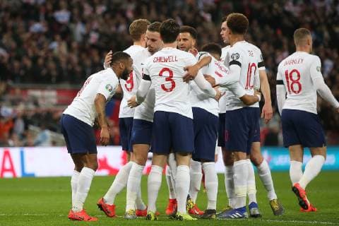 England v Czech Republic UEFA EURO EM Europameisterschaft Fussball 2020 Qualifiers Raheem Sterling of England celebrates scoring his sides 1st goal during the UEFA Euro 2020 Qualifiers match at Wembley Stadium, London Content Not Available For UK Newspapers Copyright: xPaulxChestertonx FIL-13024-0014