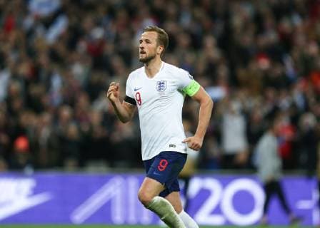 22nd March 2019, Wembley Stadium, London, England; UEFA European Championships Qualification football, England versus Czech Republic; Harry Kane of England celebrates after scoring his sides 2nd goal from a penalty in the 46th minute to make it 2-0  ActionPlus12116815 JohnxPatrickxFletcher