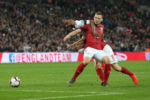 England v Czech Republic UEFA EURO EM Europameisterschaft Fussball 2020 Qualifiers Raheem Sterling of England is fouled by Pavel Kaderabek of Czech Republic and Tomas Kalas of Czech Republic and Referee Artur Manuel Ribeiro Soares Dias (POR) awards England a penalty during the UEFA Euro 2020 Qualifiers match at Wembley Stadium, London Content Not Available For UK Newspapers Copyright: xPaulxChestertonx FIL-13024-0042