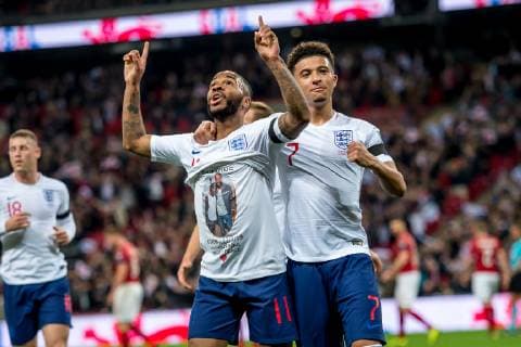Raheem Sterling of England celebrates scoring his goal to make it 3-0 during the UEFA EURO EM Europameisterschaft Fussball Qualifier EM Europameisterschaft Group A match between England and Czech Republic at Wembley Stadium, London, England on 22 March 2019. Copyright: xSalvioxCalabresex 23430023