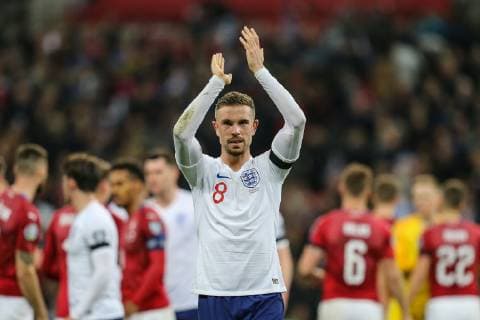 Jordan Henderson (Liverpool) of England applauds supporters after the UEFA 2020 EURO Qualifier EM Europameisterschaft match between England and Czech Republic at Wembley Stadium, London, England on 22 March 2019. Copyright: xDavidxHornx PMI-2698-0034