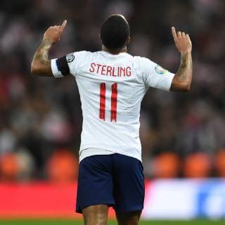 England v Czech Republic UEFA EURO EM Europameisterschaft Fussball 2020 Qualifiers Raheem Sterling of England completes his hatrick and makes it 4:0 during the UEFA Euro 2020 Qualifiers match at Wembley Stadium, London Content Not Available For UK Newspapers Copyright: xMartynxHaworthx FIL-13025-0036