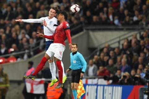 March 22, 2019 - London, England, United Kingdom - England defender Ben Chilwell battles in the air with Czech Republic defender Theodor Gebre Selassie during the UEFA European Championship EM Europameisterschaft Group A Qualifying match between England and Czech Republic at Wembley Stadium, London on Saturday 23rd March 2019. England v Czech Republic - UEFA EURO EM Europameisterschaft Fussball 2020 Qualifier  - ZUMAn230 20190322_zaa_n230_488 Copyright: xMixNewsx