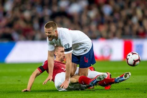 Eric Dier of England is fouled and injured by Tomas Soucek of Czech Republic during the UEFA EURO EM Europameisterschaft Fussball Qualifier EM Europameisterschaft Group A match between England and Czech Republic at Wembley Stadium, London, England on 22 March 2019. Copyright: xSalvioxCalabresex 23430032