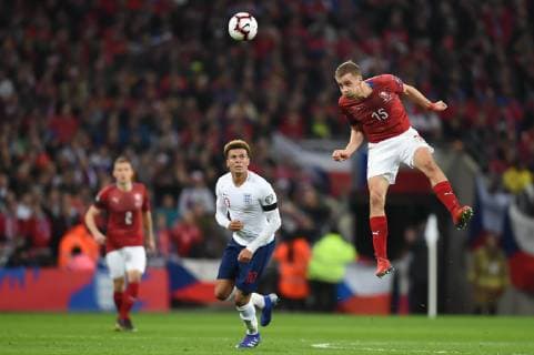 England v Czech Republic UEFA EURO EM Europameisterschaft Fussball 2020 Qualifiers TomaÅ¡ SouÄek of Czech Republic heads during the UEFA Euro 2020 Qualifiers match at Wembley Stadium, London Content Not Available For UK Newspapers Copyright: xMartynxHaworthx FIL-13025-0084