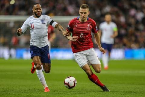 Raheem Sterling (Manchester City) of England and Pavel Kaderabek of Czech Republic during the UEFA 2020 EURO Qualifier EM Europameisterschaft match between England and Czech Republic at Wembley Stadium, London, England on 22 March 2019. Copyright: xDavidxHornx PMI-2698-0053