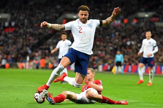 March 22, 2019 - London, England, United Kingdom - Czech Republic midfielder Tomas Soucek tackles England defender Kyle Walker during the UEFA European Championship EM Europameisterschaft Group A Qualifying match between England and Czech Republic at Wembley Stadium, London on Saturday 23rd March 2019. England v Czech Republic - UEFA EURO EM Europameisterschaft Fussball 2020 Qualifier  - ZUMAn230 20190322_zaa_n230_862 Copyright: xMixNewsx