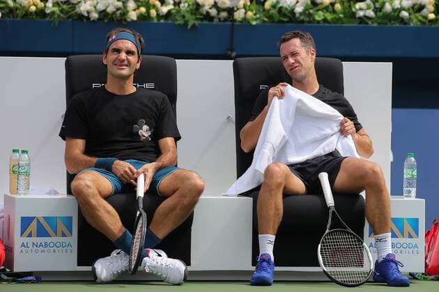 Roger Federer und Philipp Kohlschreiber trainieren zusammen, Training Tennis - Dubai Tennis Championships 2019 - ATP Tennis Herren - Dubai Duty Free Tennis Stadium - Dubai - - United Arab Emirates - 22 February 2019. Copyright: xJuergenxHasenkopfx
