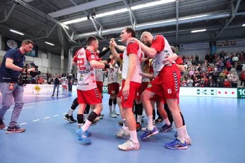 Siegesjubel bei ASV Hamm-Westfalen, ASV Hamm-Westfalen vs HC Rhein Vikings, Handball, 2. Bundesliga, 23.03.2019, ASV Hamm-Westfalen vs HC Rhein Vikings, Handball, 2. Bundesliga, 23.03.2019 Hamm Copyright: xEibner Jan_Strohdiekx EP_JSK