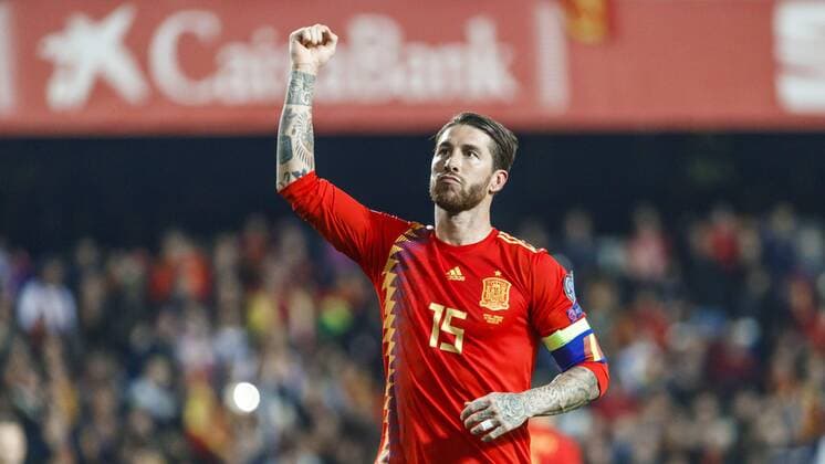 Valencia, Spanien 23.03.2019, UEFA Europameisterschaft Qualifikation, Gruppe F, 1. Spieltag, Spanien - Norwegen, Sergio Ramos (Spain) celebrates after scoring his team s second goal ( DeFodi523