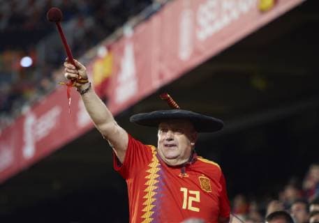VALENCIA, SPAIN - MARCH 23: Manolo del Bombo , special fan of Spain looks during the 2020 UEFA European Championships group F qualifying match between Spain and Norway at Mestalla stadium on March 23, 2019 in Valencia, Spain. (Photo by Carlos Sanchez Martinez Icon Sportswire) SOCCER: MAR 23 European Championships gruop F qualifying - Norway at Spain Icon190323132