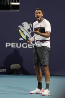 March 24, 2019 - Miami Gardens, Florida, United States Of America - MIAMI GARDENS, FLORIDA - MARCH 24: Nick Kyrgios on Day 7 of the Miami Open Presented by Itau at Hard Rock Stadium on March 24, 2019 in Miami Gardens, Florida..People: Nick Kyrgios. Miami Open 2019 - Day 7 - ZUMAs214 20190324_zda_s214_126 Copyright: xSMGx