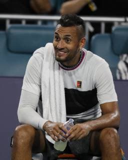 March 24, 2019 - Miami Gardens, Florida, United States Of America - MIAMI GARDENS, FLORIDA - MARCH 24: Nick Kyrgios on Day 7 of the Miami Open Presented by Itau at Hard Rock Stadium on March 24, 2019 in Miami Gardens, Florida..People: Nick Kyrgios. Miami Open 2019 - Day 7 - ZUMAs214 20190324_zda_s214_129 Copyright: xSMGx