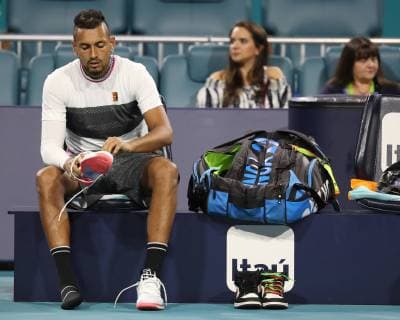 March 24, 2019 - Miami Gardens, Florida, United States Of America - MIAMI GARDENS, FLORIDA - MARCH 24: Nick Kyrgios on Day 7 of the Miami Open Presented by Itau at Hard Rock Stadium on March 24, 2019 in Miami Gardens, Florida..People: Nick Kyrgios. Miami Open 2019 - Day 7 - ZUMAs214 20190324_zda_s214_127 Copyright: xSMGx