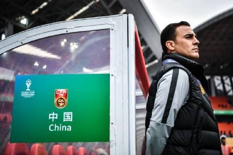 Head coach Fabio Cannavaro of China national football team reacts before his players compete against Uzbekistan national football team in their third-fourth place match of the 2019 China Cup International Football Championship in Nanning city, south China s Guangxi Zhuang Autonomous Region, 25 March 2019. Uzbekistan competes against China for third-fourth place match of 2019 China Cup  20190325_305900