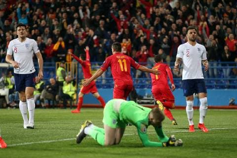Montenegro v England UEFA EURO EM Europameisterschaft Fussball 2020 Qualifiers Marko Vesovic of Montenegro scores his sides 1st goal during the UEFA Euro 2020 Qualifiers match at the Podgorica City Stadium, Podgorica Content Not Available For UK Newspapers Copyright: xPaulxChestertonx FIL-13030-0022
