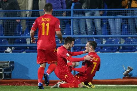 Montenegro v England UEFA EURO EM Europameisterschaft Fussball 2020 Qualifiers Marko Vesovic of Montenegro celebrates scoring his sides 1st goal during the UEFA Euro 2020 Qualifiers match at the Podgorica City Stadium, Podgorica Content Not Available For UK Newspapers Copyright: xPaulxChestertonx FIL-13030-0024