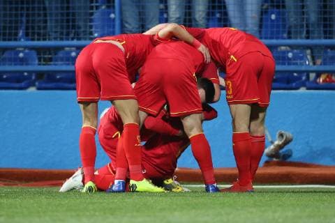 Montenegro v England UEFA EURO EM Europameisterschaft Fussball 2020 Qualifiers Marko Vesovic of Montenegro celebrates scoring his sides 1st goal during the UEFA Euro 2020 Qualifiers match at the Podgorica City Stadium, Podgorica Content Not Available For UK Newspapers Copyright: xPaulxChestertonx FIL-13030-0029