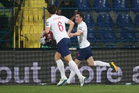 Montenegro v England UEFA EURO EM Europameisterschaft Fussball 2020 Qualifiers Michael Keane of England celebrates scoring his sides 1st goal during the UEFA Euro 2020 Qualifiers match at the Podgorica City Stadium, Podgorica Content Not Available For UK Newspapers Copyright: xPaulxChestertonx FIL-13030-0050
