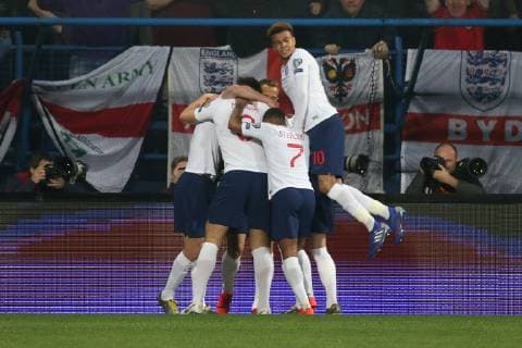 Montenegro v England UEFA EURO EM Europameisterschaft Fussball 2020 Qualifiers Michael Keane of England celebrates scoring his sides 1st goal during the UEFA Euro 2020 Qualifiers match at the Podgorica City Stadium, Podgorica Content Not Available For UK Newspapers Copyright: xPaulxChestertonx FIL-13030-0063