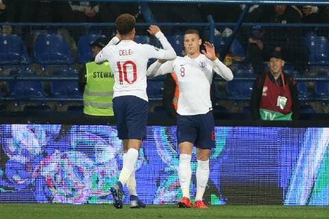 Montenegro v England UEFA EURO EM Europameisterschaft Fussball 2020 Qualifiers Ross Barkley of England celebrates scoring his sides 2nd goal during the UEFA Euro 2020 Qualifiers match at the Podgorica City Stadium, Podgorica Content Not Available For UK Newspapers Copyright: xPaulxChestertonx FIL-13030-0070