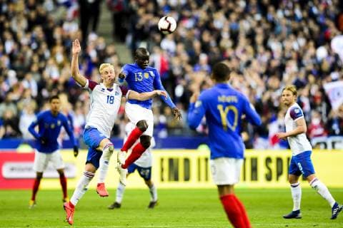 NGolo Kante (France) vs Hordur Bjorgvin Magnusson (Islande) FOOTBALL : France vs Islande - Eliminatoires Euro 2020 - Paris - 25 03 2019 JBAutissier Panoramic 