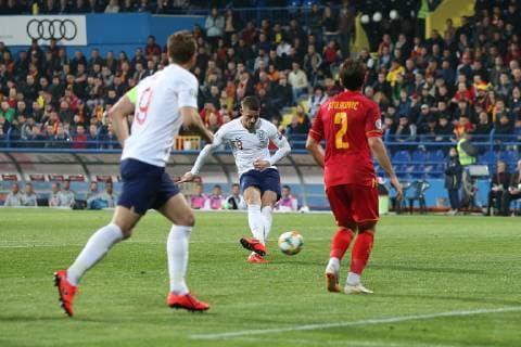 Montenegro v England UEFA EURO EM Europameisterschaft Fussball 2020 Qualifiers Ross Barkley of England scores his sides 3rd goal during the UEFA Euro 2020 Qualifiers match at the Podgorica City Stadium, Podgorica Content Not Available For UK Newspapers Copyright: xPaulxChestertonx FIL-13030-0095
