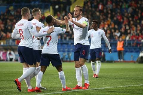 Montenegro v England UEFA EURO EM Europameisterschaft Fussball 2020 Qualifiers Harry Kane of England celebrates scoring his sides 4th goal during the UEFA Euro 2020 Qualifiers match at the Podgorica City Stadium, Podgorica Content Not Available For UK Newspapers Copyright: xPaulxChestertonx FIL-13030-0106