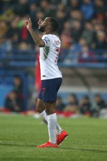 Montenegro v England UEFA EURO EM Europameisterschaft Fussball 2020 Qualifiers Raheem Sterling of England celebrates scoring his side?s 5th goal during the UEFA Euro 2020 Qualifiers match at the Podgorica City Stadium, Podgorica Content Not Available For UK Newspapers Copyright: xPaulxChestertonx FIL-13030-0117