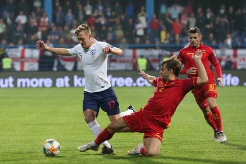 Montenegro v England UEFA EURO EM Europameisterschaft Fussball 2020 Qualifiers James Ward-Prowse of England and Filip Stojkovic of Montenegro in action during the UEFA Euro 2020 Qualifiers match at the Podgorica City Stadium, Podgorica Content Not Available For UK Newspapers Copyright: xPaulxChestertonx FIL-13030-0136