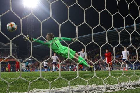 Montenegro v England UEFA EURO EM Europameisterschaft Fussball 2020 Qualifiers Marko Vesovic of Montenegro scores his sides 1st goal during the UEFA Euro 2020 Qualifiers match at the Podgorica City Stadium, Podgorica Content Not Available For UK Newspapers Copyright: xPaulxChestertonx FIL-13030-0145
