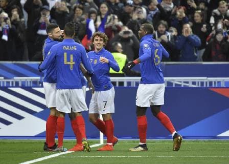 But de Umtiti joie Giroud Griezmann FOOTBALL : Eliminatoires Euro 2020 - France vs Islande - 25 03 2019 MAO Panoramic 