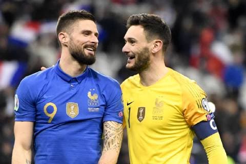 JOIE - FAIR PLAY - 01 HUGO LLORIS (FRA) - 09 OLIVIER GIROUD (FRA) FOOTBALL : France vs Islande - Qualifications Euro 2020 - 25 03 2019 AnthonyBIBARD FEP Panoramic 